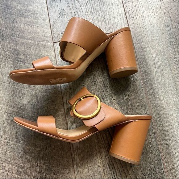 Michael Kors Estella Round Heel Sandal Cognac Brown Size 10 Chunky Block Heel - Picture 4 of 10